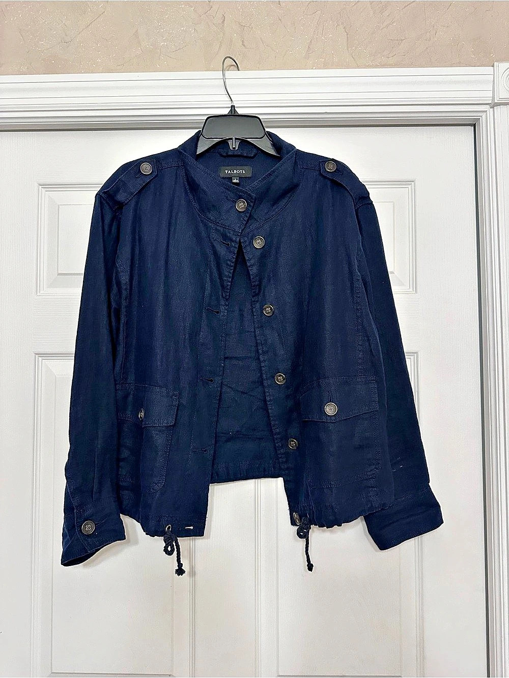 Talbots Washed Linen Jacket Utility Jacket in Blue, Large - Picture 2 of 8